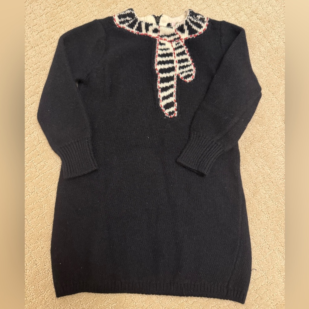 Bonpoint Black Knit Dress with Striped Collar in size 4